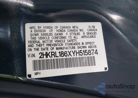 2000 Honda Odyssey Ex from USA, damaged, VIN 2HKRL186XYH515874